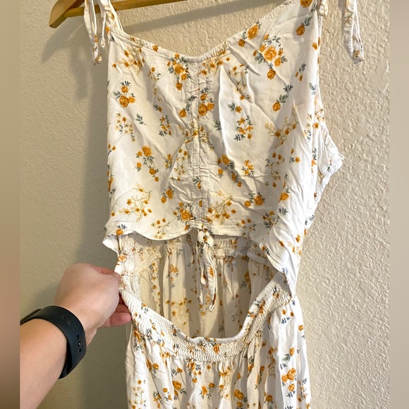 White and Orange Floral Print High Low Dress - Picture 3 of 6